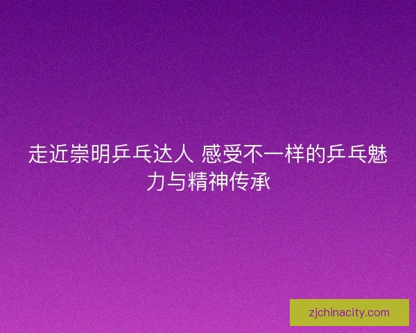 走近崇明乒乓达人 感受不一样的乒乓魅力与精神传承